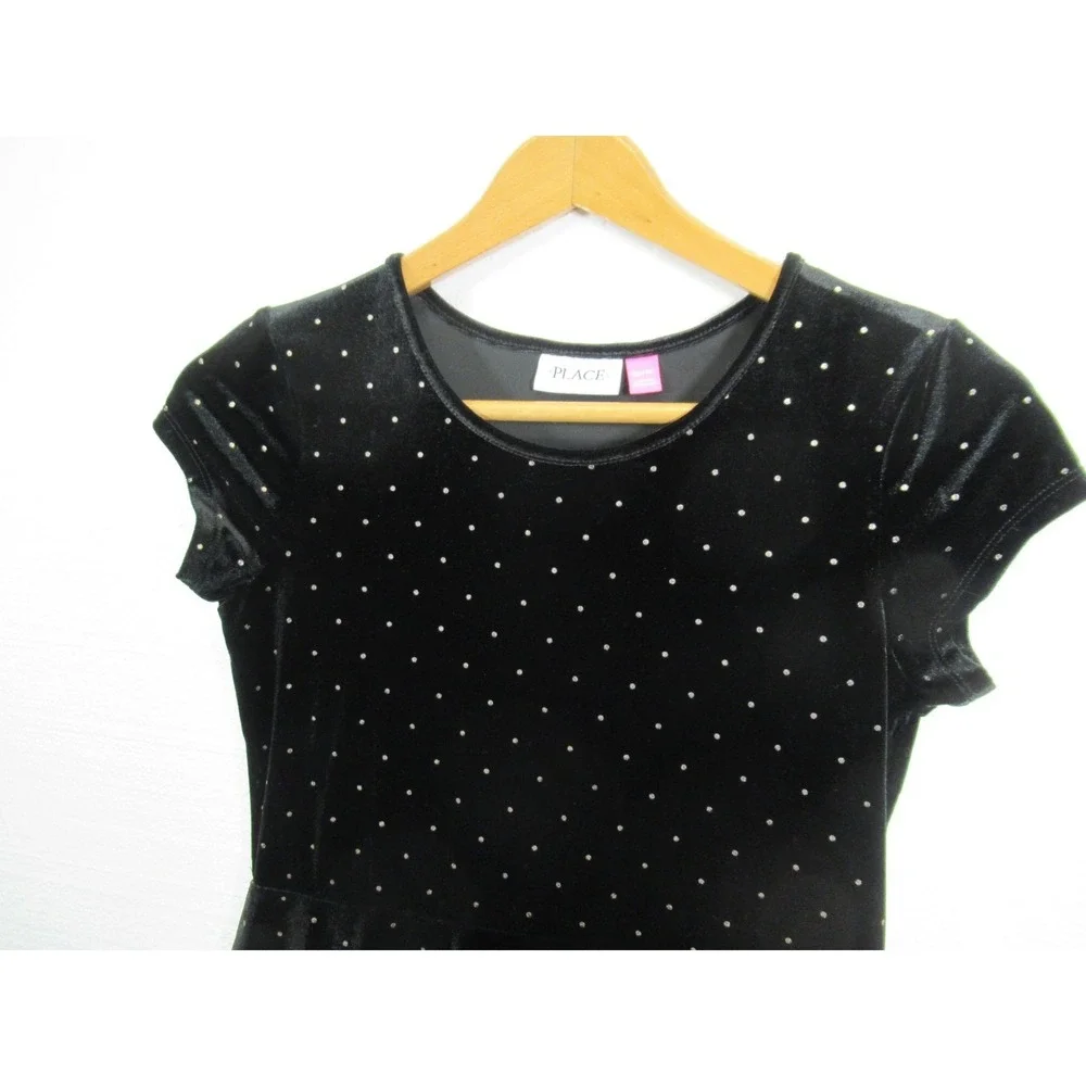 The Children's Place Polka Dot Velvet Skater Dress Girls XL 14 Black